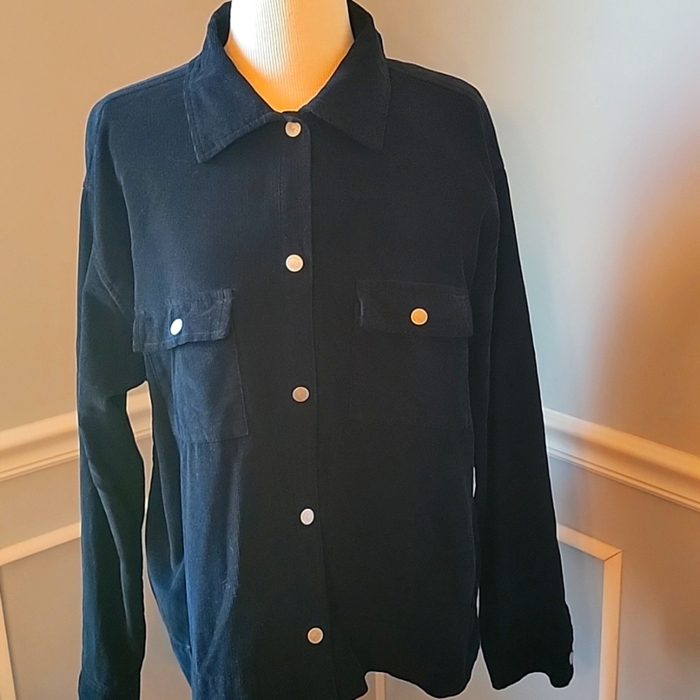 FRESH PRODUCE Black Corduroy Snap Closure Boho Chore Shirt Jacket Shacket XL NEW
